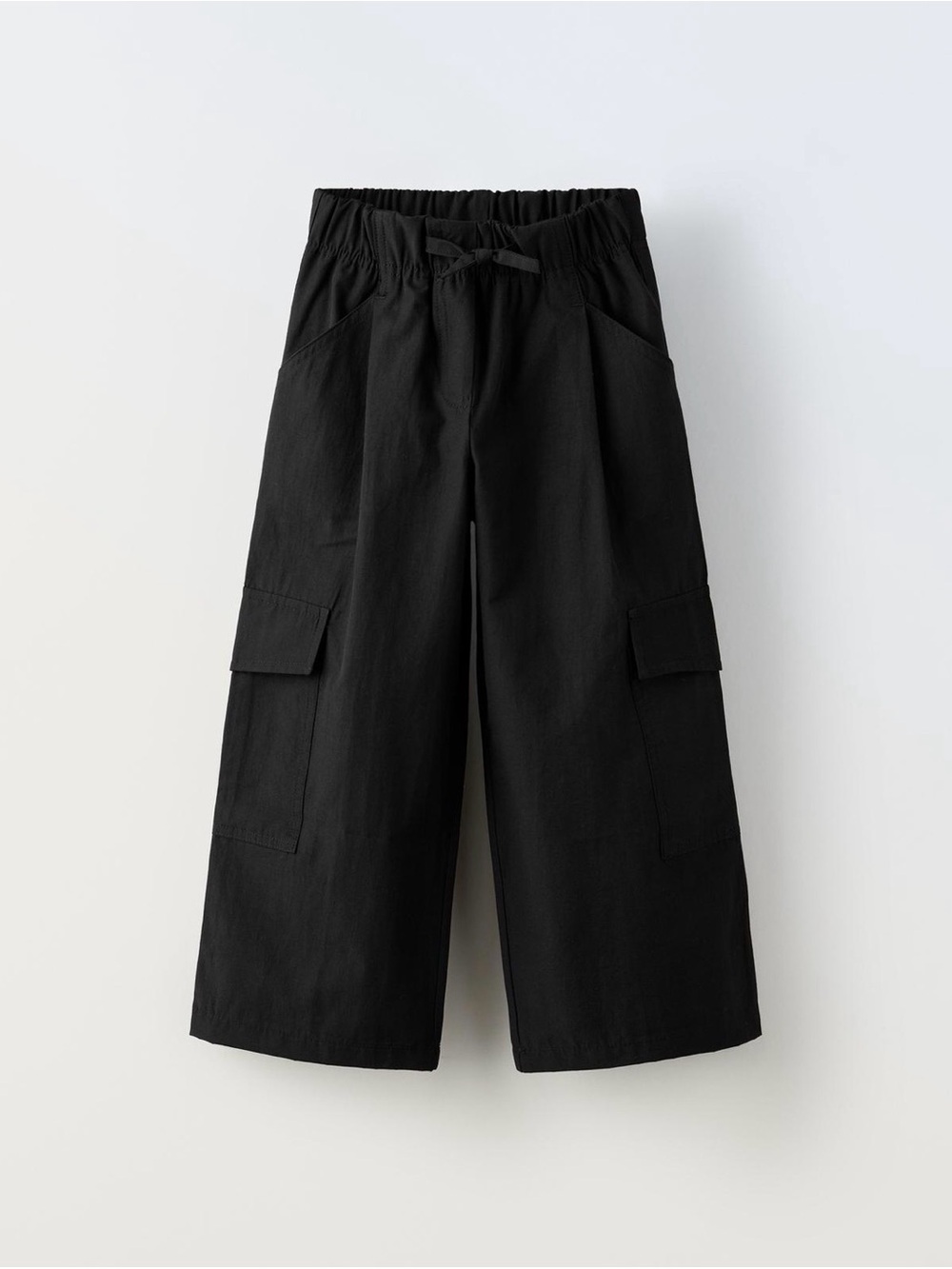 Zara kids technical Black Cargo Wide-Leg Pants - Elastic Waist size 7 years